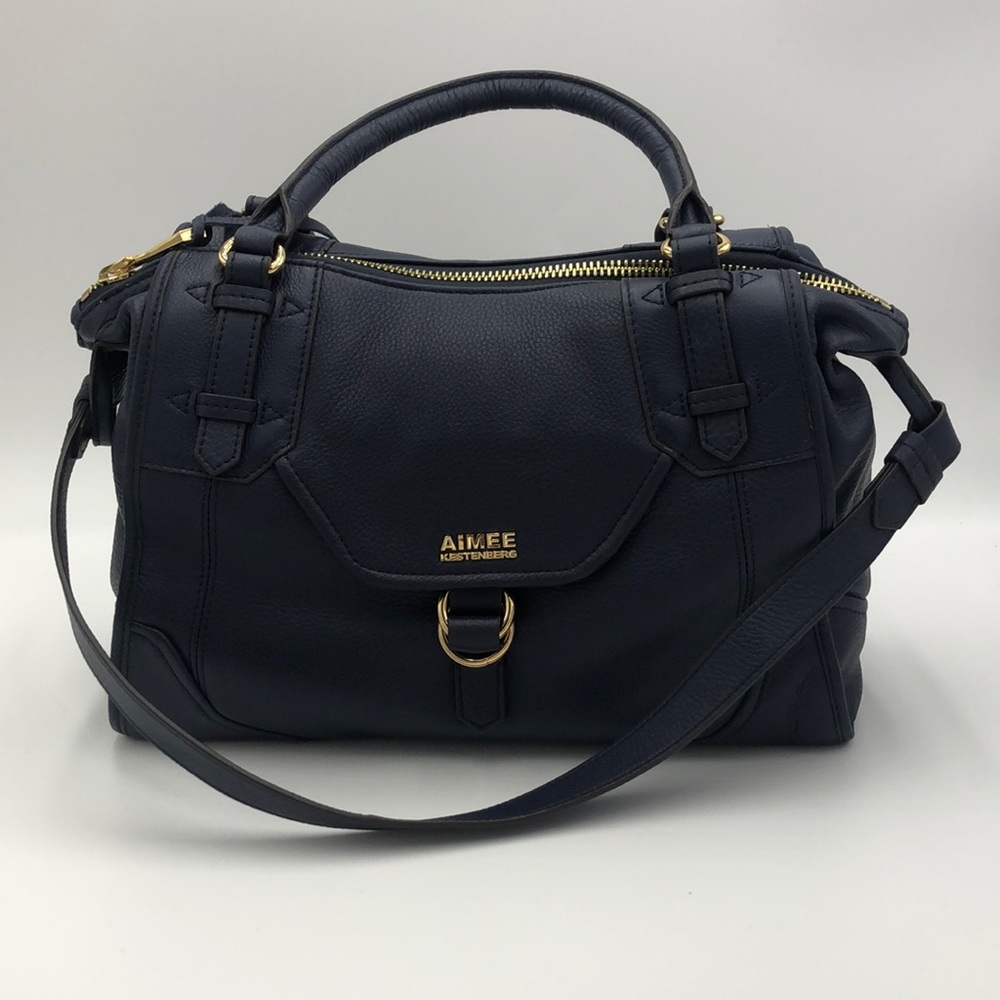 Aimee Kestenberg Navy Leather Satchel with Gold Hardware